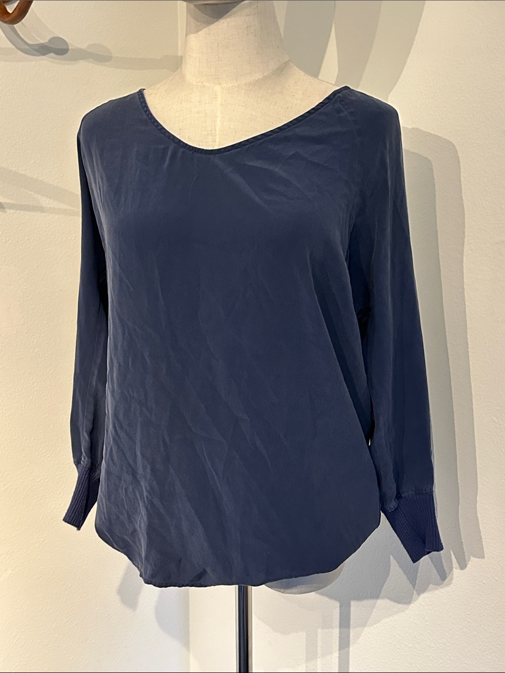 Vince Silk Navy Wide V-Neck Blouse
